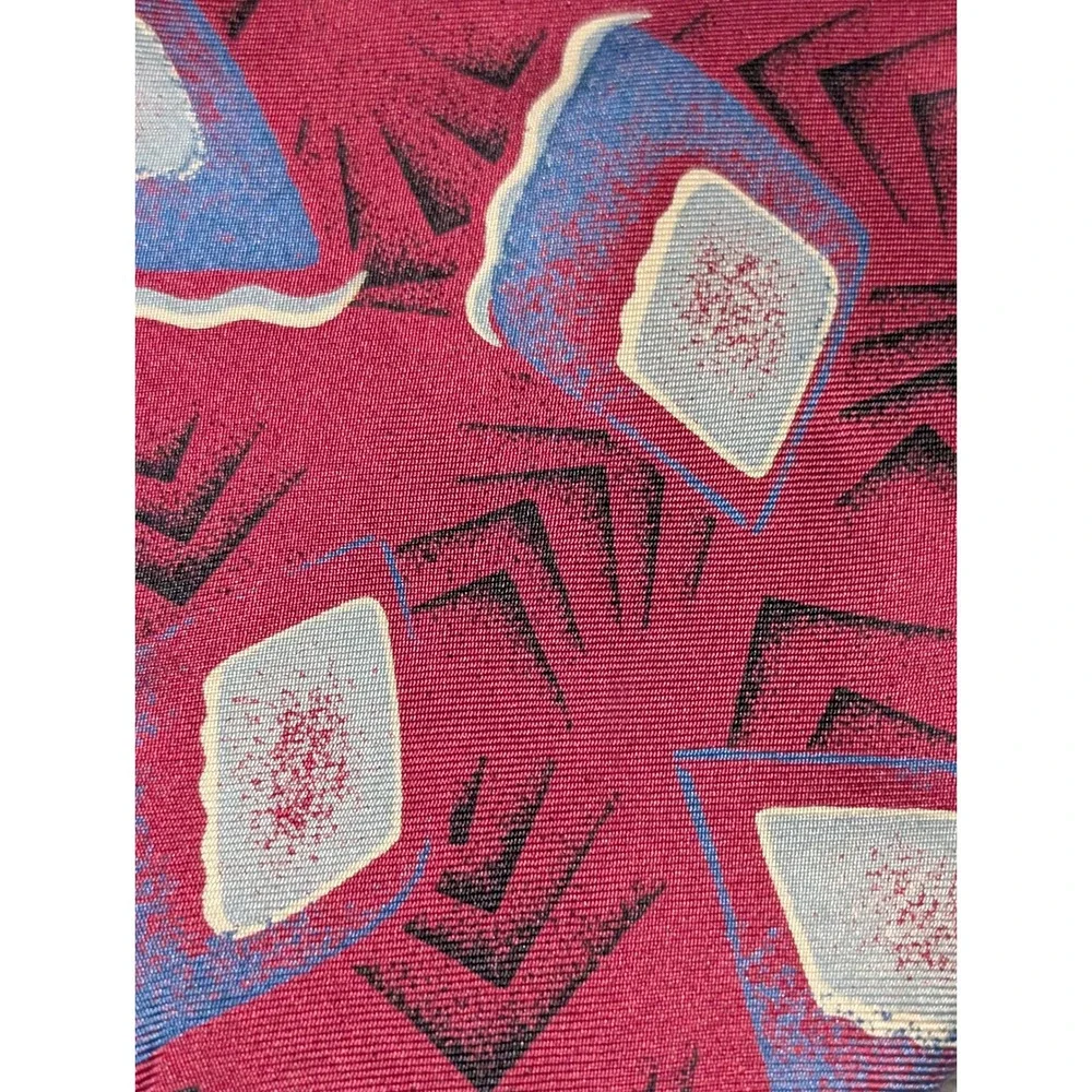 Wembley Necktie Mens  Burgundy Pure Silk Geometric Abstract 90s Retro Classic